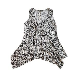 Womens Sleeveless‎ V-Neck Top M Leopard Print Shark Bite Hem Tunic Boho Festival